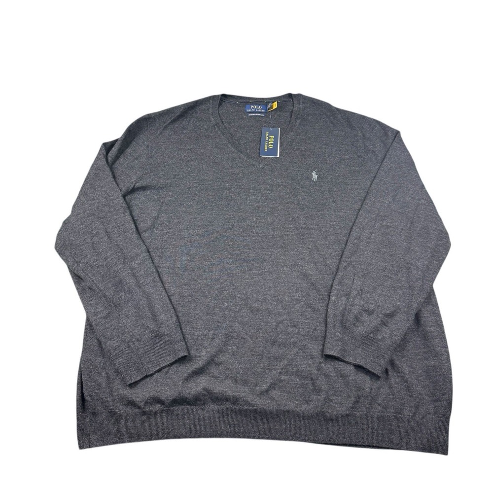 Polo Ralph Lauren Gray Washable Merino Wool V Neck Sweater Mens 4XLB NWT